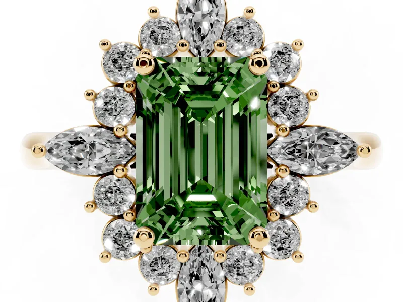 Emerald Cut Engagement Ring Setting for a Fancy Green Lab-Grown Diamond | Yellow Gold - Design NV-24790