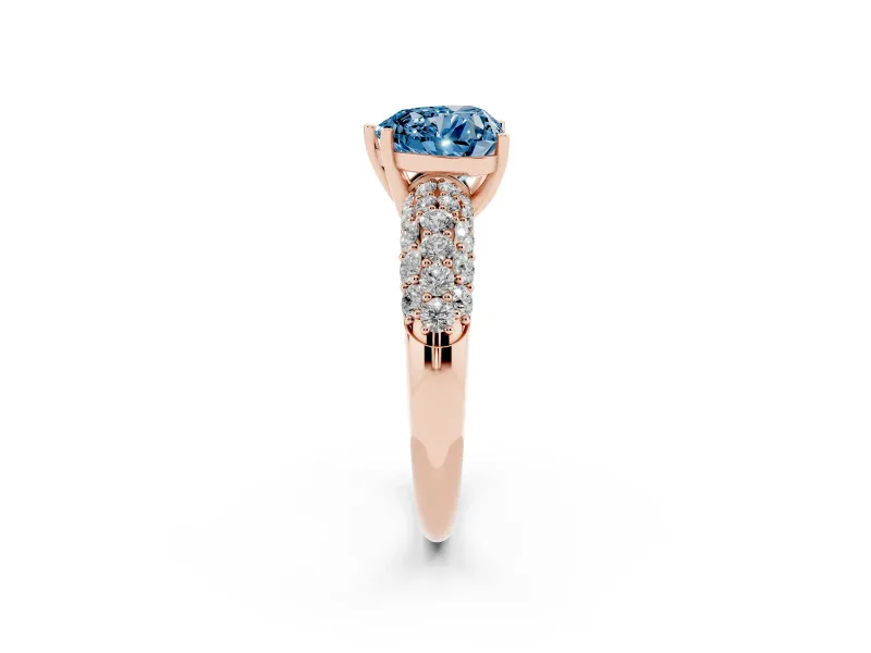 Heart-Shaped Multi Row Pave Engagement Ring Setting for a Fancy Blue Lab-Grown Diamond | Rose Gold