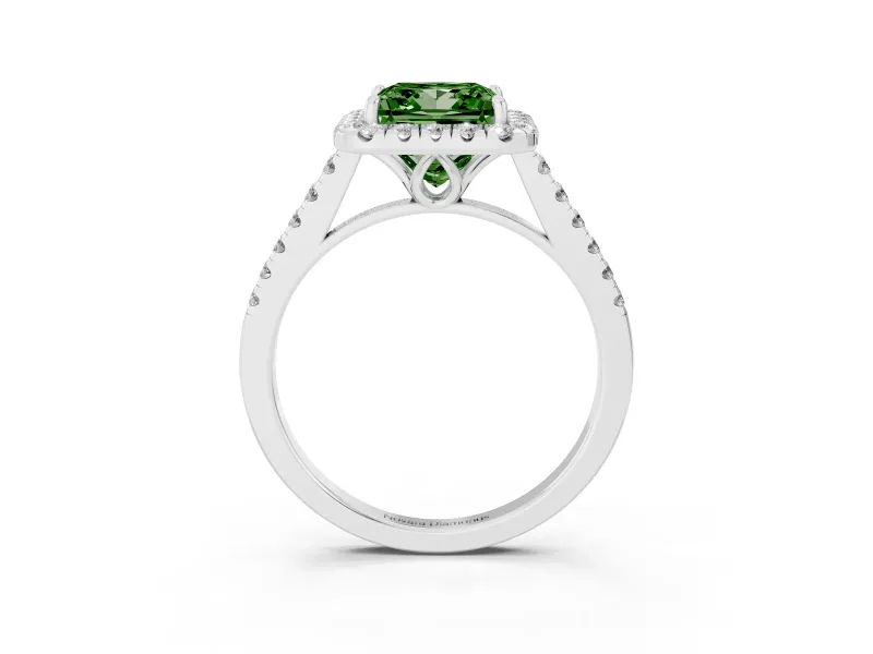 Princess Cut Raised Halo Engagement Ring Setting for a Fancy Green Lab-Grown Diamond | White Gold