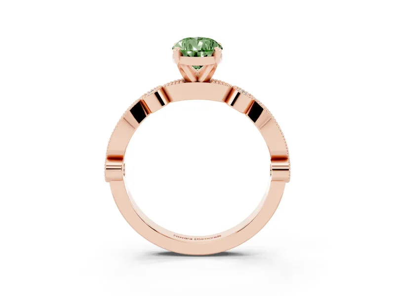 Pear-Shaped Vintage Milgrain Engagement Ring Setting for a Fancy Green Lab-Grown Diamond | Rose Gold