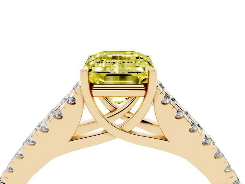 Emerald Cut Graduated Split Shank Engagement Ring Setting for a Fancy Yellow Lab-Grown Diamond | Yellow Gold