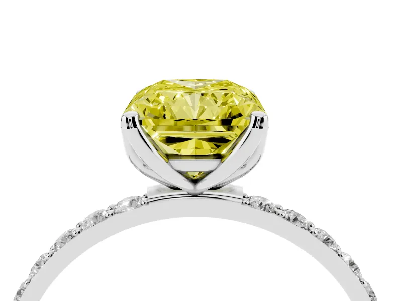 Radiant Cut Pave Solitaire Engagement Ring Setting for a Fancy Yellow Lab-Grown Diamond | Slim Band | Sterling Silver