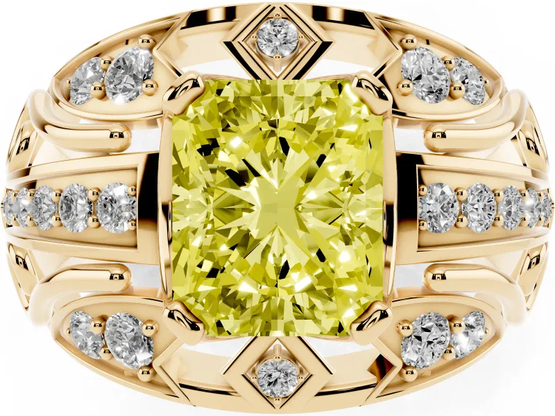 Radiant Cut Art Deco Engagement Ring Setting for a Fancy Yellow Lab-Grown Diamond | Yellow Gold