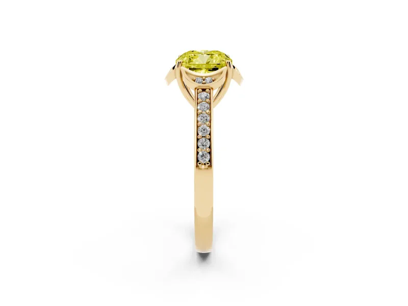 Cushion Cut Floral Pavé Engagement Ring Setting for a Fancy Yellow Lab-Grown Diamond | Yellow Gold