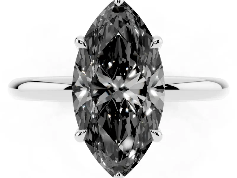Marquise Hidden Halo Engagement Ring Setting for a Black Center | Thin Plain Band | White Gold