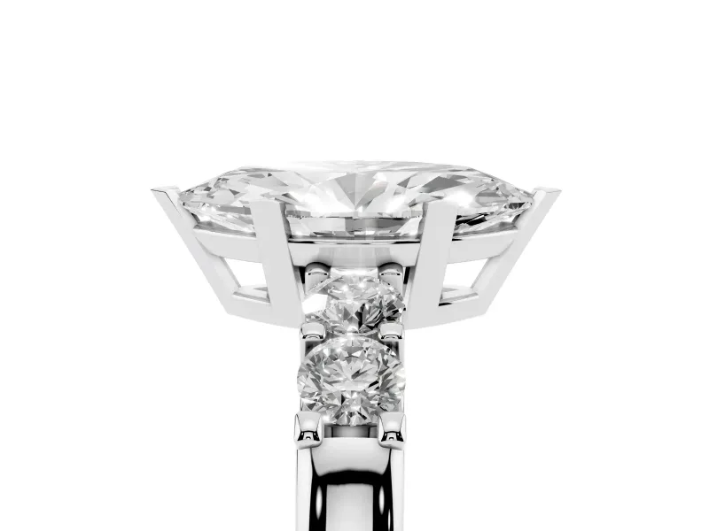 Marquise Cut Diamond Five-Stone Prong Set Engagement Ring Set in Platinum with Channel Band
