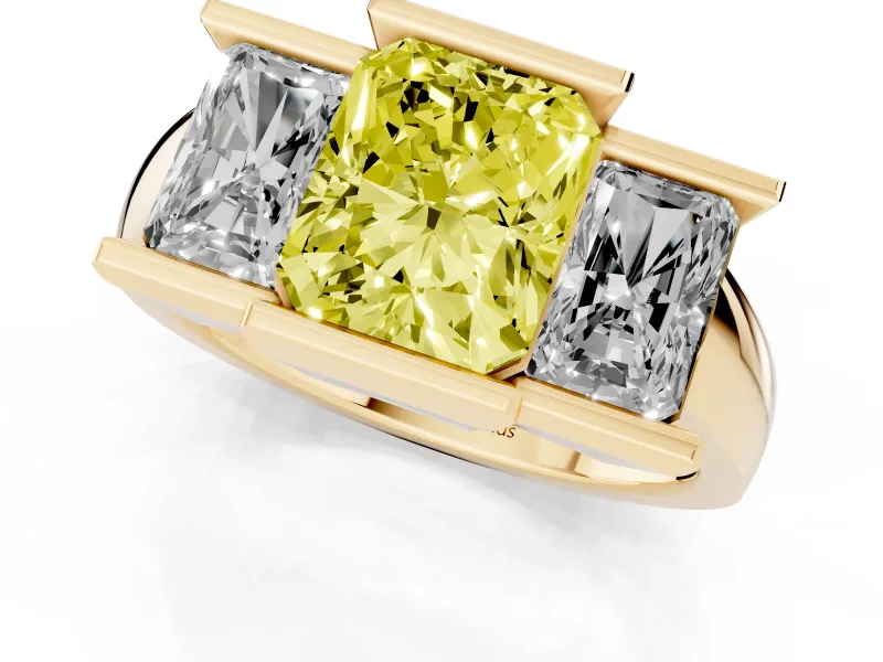 Radiant Cut Channel-Set Three Stone Engagement Ring Setting for a Fancy Yellow Lab-Grown Diamond | Yellow Gold