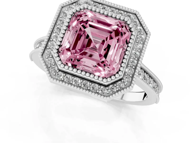 Asscher Cut Halo Engagement Ring Setting for a Fancy Pink Lab-Grown Diamond | Sterling Silver - Design NV-24721