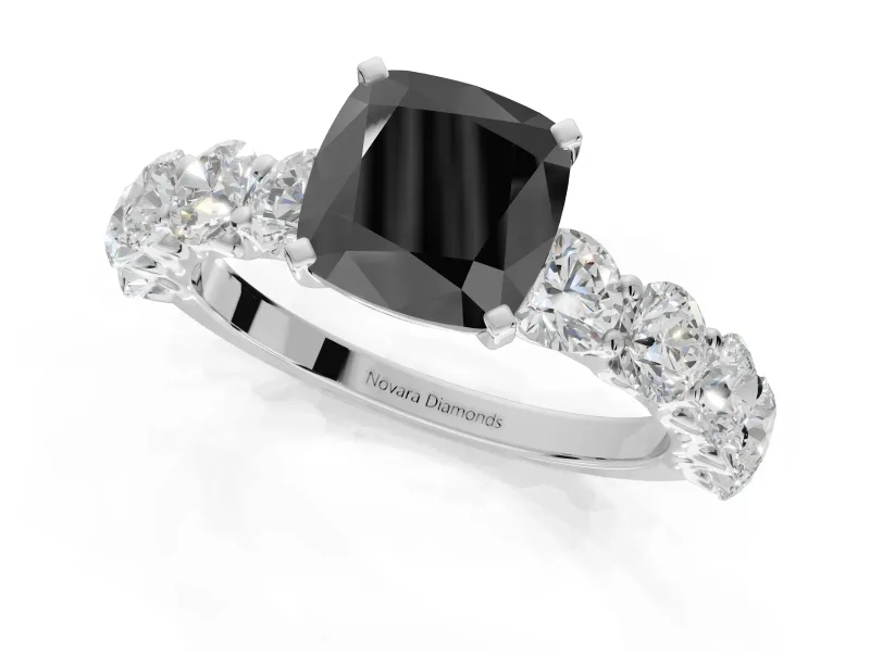 Cushion Cut Side Stone Engagement Ring Setting for a Black Center | White Gold