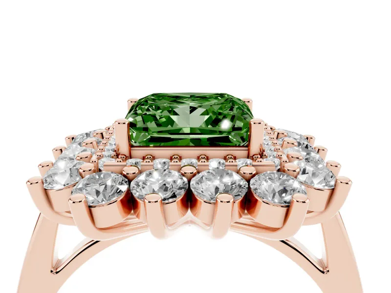 Princess Cut Floral Double Halo Engagement Ring Setting for a Fancy Green Lab-Grown Diamond | Plain Band | Rose Gold