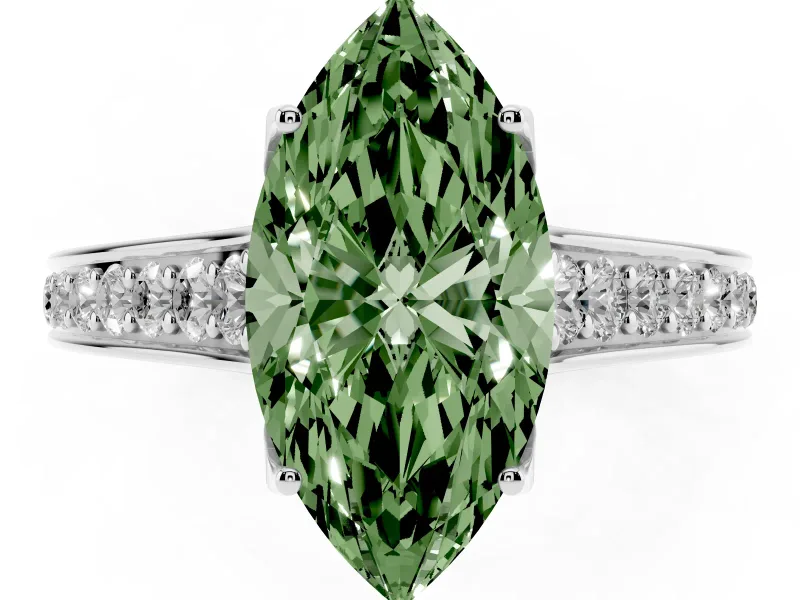 Marquise Graduated Pavé Engagement Ring Setting for a Fancy Green Lab-Grown Diamond | Platinum