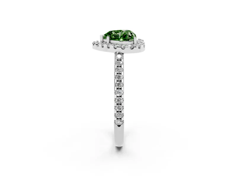 Heart-Shaped Pave Halo Engagement Ring Setting for a Fancy Green Lab-Grown Diamond | Pave Band | Sterling Silver