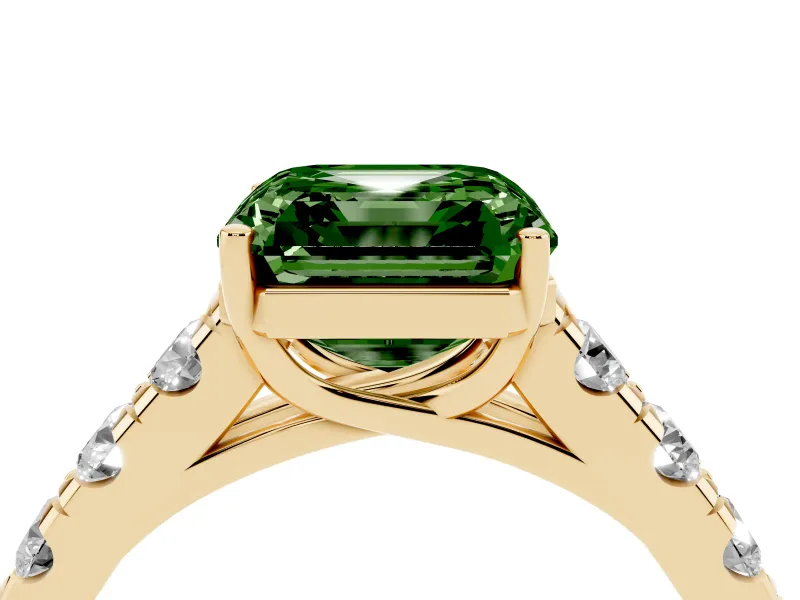 Asscher Cut Engagement Ring Setting for a Fancy Green Lab-Grown Diamond | Yellow Gold - Design NV-24643
