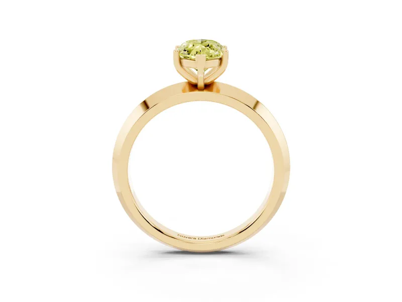 Fancy Yellow Marquise Cut Diamond Solitaire Engagement Ring Set in Yellow gold with Flat Band and Prong Setting