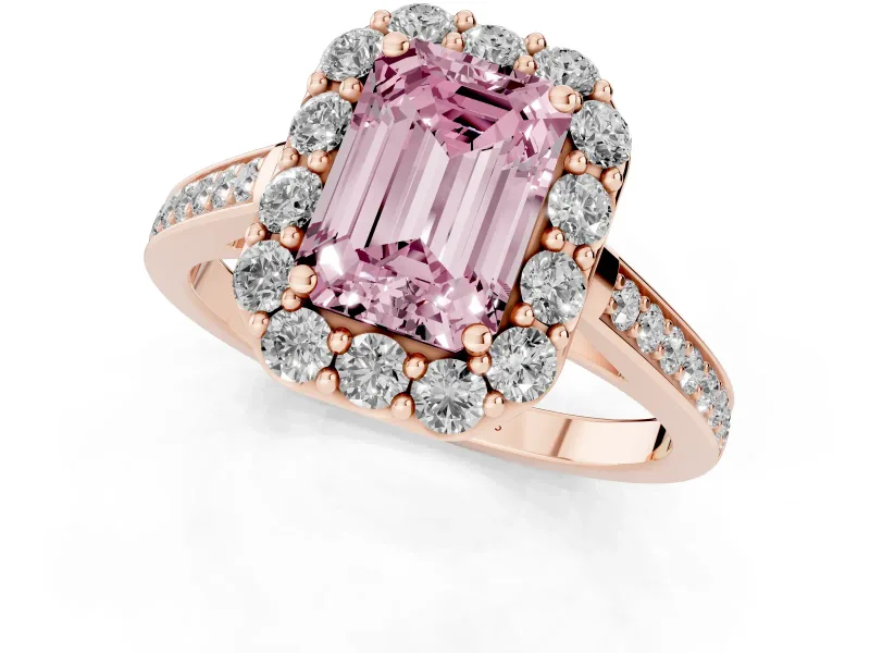 Emerald Cut Floral Halo Engagement Ring Setting for a Fancy Pink Lab-Grown Diamond | Large Round Accents | Rose Gold