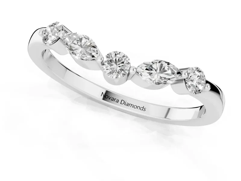 Round and Marquise Diamond Half Eternity Band Set in Platinum with Alternating Prong Setting