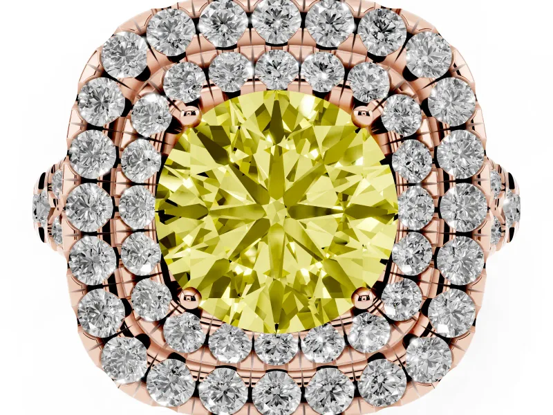 Round Halo Split Shank Engagement Ring Setting for a Fancy Yellow Lab-Grown Diamond | Pavé Strands | Rose Gold