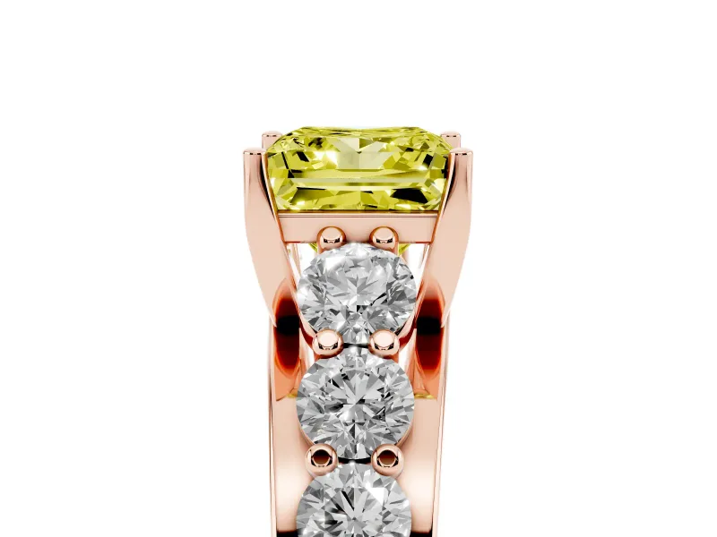 Fancy Yellow Princess Cut Diamond Pavé Engagement Ring Set in Rose gold with Prong Setting