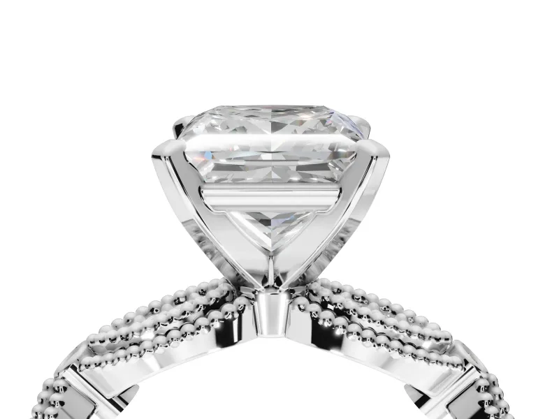 Princess Cut Vintage Milgrain Engagement Ring Setting | Graduated Stations | Platinum