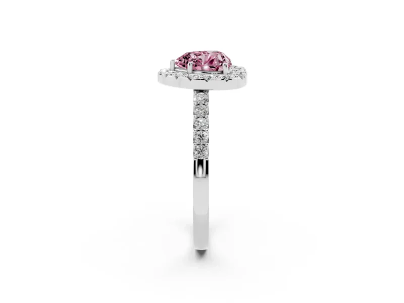 Fancy Pink Heart Cut Diamond Halo Pavé Solitaire Ring Set in Silver with Prong-Set Center Stone