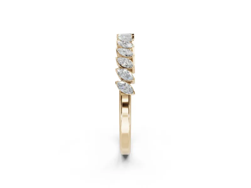 Marquise Lab-Grown Diamond Slanted Half Eternity Wedding Band | Tip Cups | Yellow Gold