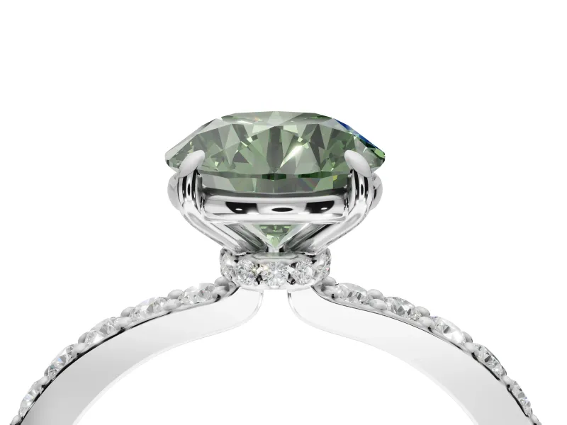 Round Pavé Engagement Ring Setting for a Fancy Green Lab-Grown Diamond | Platinum - Design NV-24928