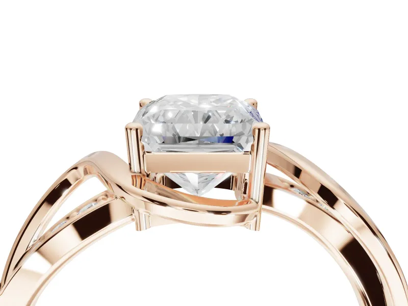Radiant Cut Bypass Solitaire Engagement Ring Setting | Pavé and Plain Strands | Rose Gold