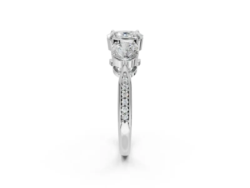 Cushion Cut Three Stone Engagement Ring Setting | Tapered Pave Band | Sterling Silver
