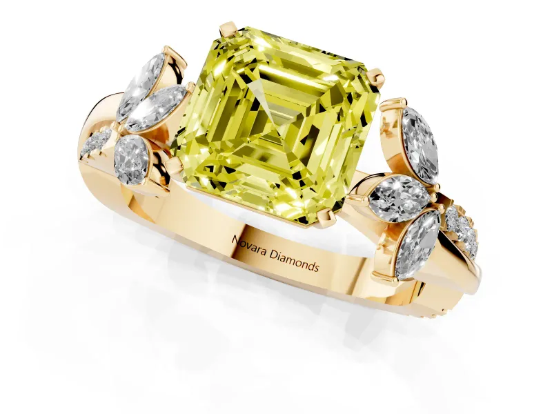 Asscher Cut Floral Vine Engagement Ring Setting for a Fancy Yellow Lab-Grown Diamond | Yellow Gold