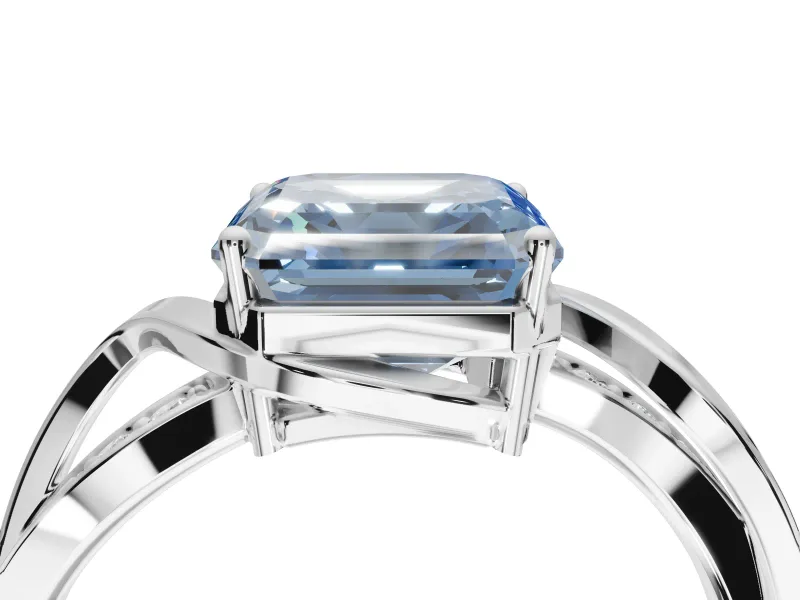 Asscher Cut Bypass Solitaire Engagement Ring Setting for a Fancy Blue Lab-Grown Diamond | Pavé Strands | Platinum