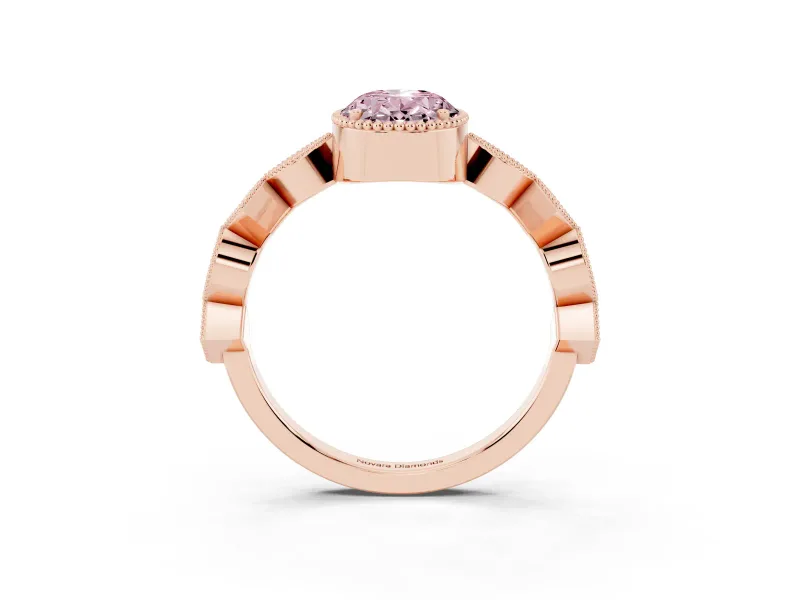 Fancy Pink Oval Cut Diamond Milgrain Marquise Twist Band Ring Set in Rose gold with Prong Setting
