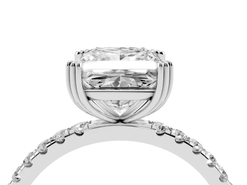 Princess Cut Diamond Brilliant Solitaire Set in Silver with Pavé Band and Claw Prong Setting