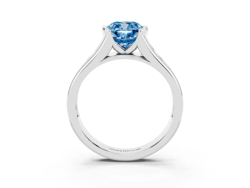 Cushion Cut Half Bezel Engagement Ring Setting for a Fancy Blue Lab-Grown Diamond | White Gold