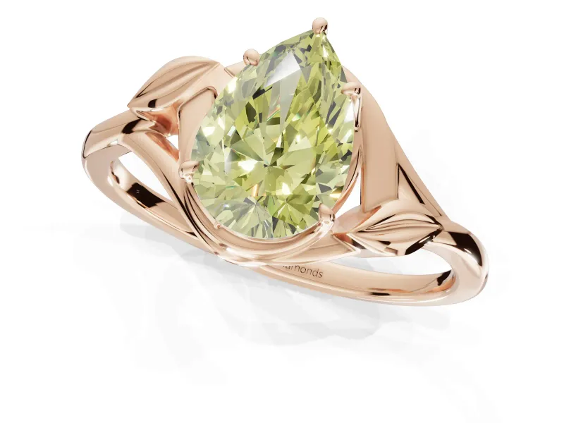 Pear-Shaped Leaf Bypass Solitaire Engagement Ring Setting for a Fancy Yellow Lab-Grown Diamond | Rose Gold