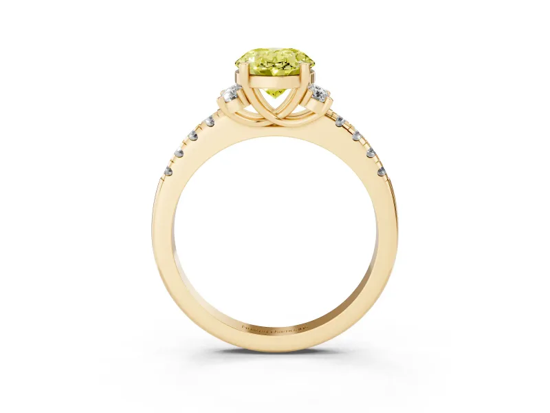 Oval Side Stone Pave Engagement Ring Setting for a Fancy Yellow Lab-Grown Diamond | Paired Round Accents | Yellow Gold