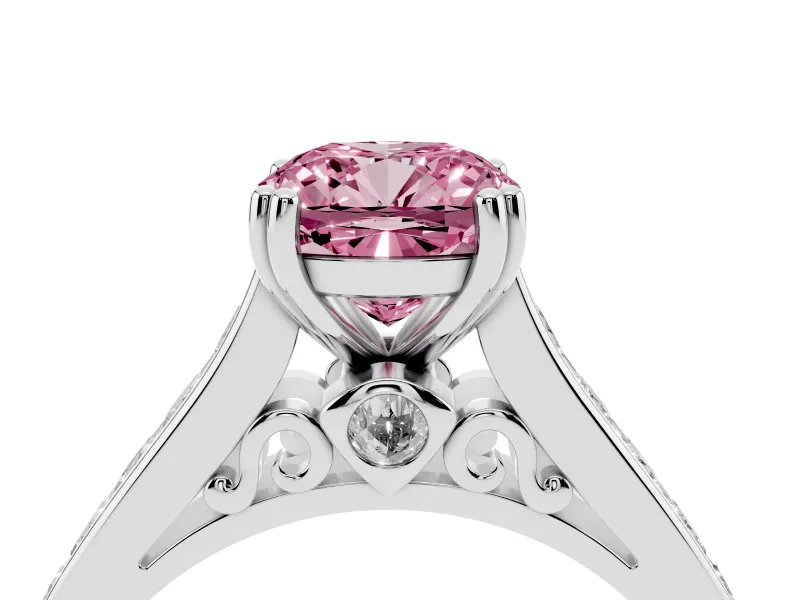Cushion Cut Channel Engagement Ring Setting for a Fancy Pink Lab-Grown Diamond | White Gold - Design NV-24671