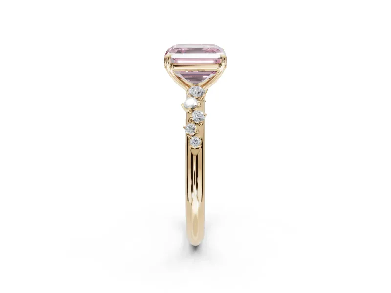 Asscher Cut Graduated Solitaire Engagement Ring Setting for a Fancy Pink Lab-Grown Diamond | Yellow Gold