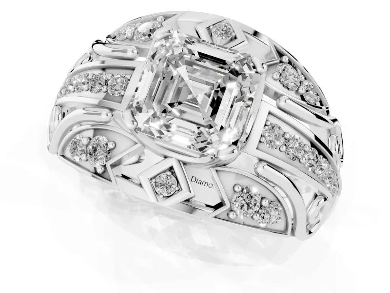 Asscher Cut Art Deco Graduated Pave Engagement Ring Setting | Split Shank | Platinum