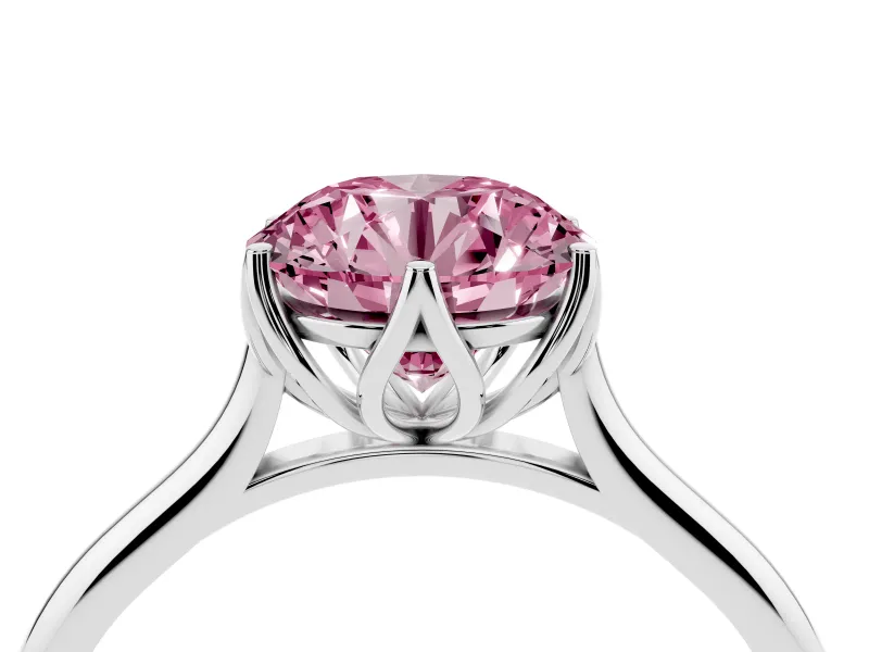 Fancy Pink Round Cut Diamond Solitaire Cathedral Ring Set in White gold with Prong Setting