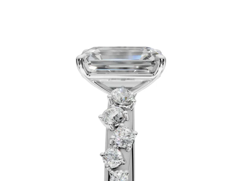 Emerald Cut Solitaire Engagement Ring Setting | Graduated Scattered Accents | Platinum