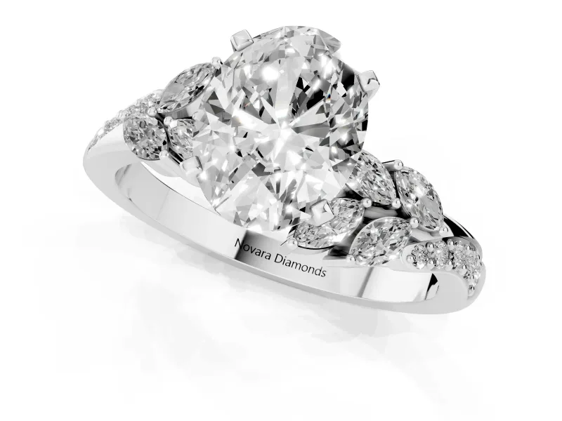 Oval Floral Engagement Ring Setting | Marquise Side Stones | Platinum