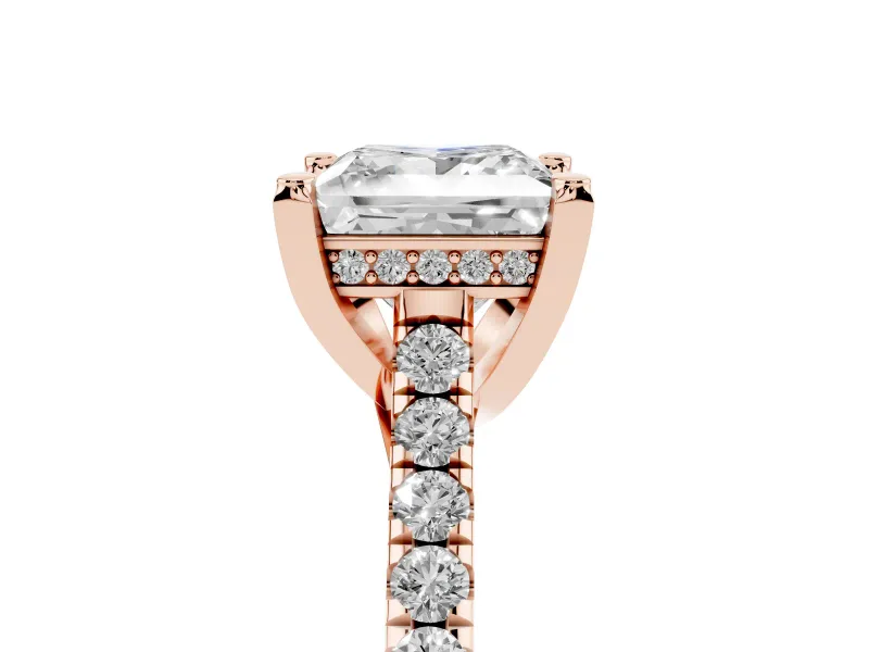 Princess Cut Hidden Halo Pave Engagement Ring Setting | Claw Prongs | Rose Gold