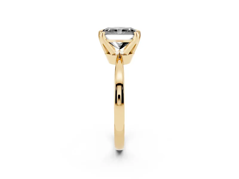 Fancy Black Radiant Cut Diamond Solitaire Engagement Ring Set in Yellow gold with Slim Tapered Solitaire Band