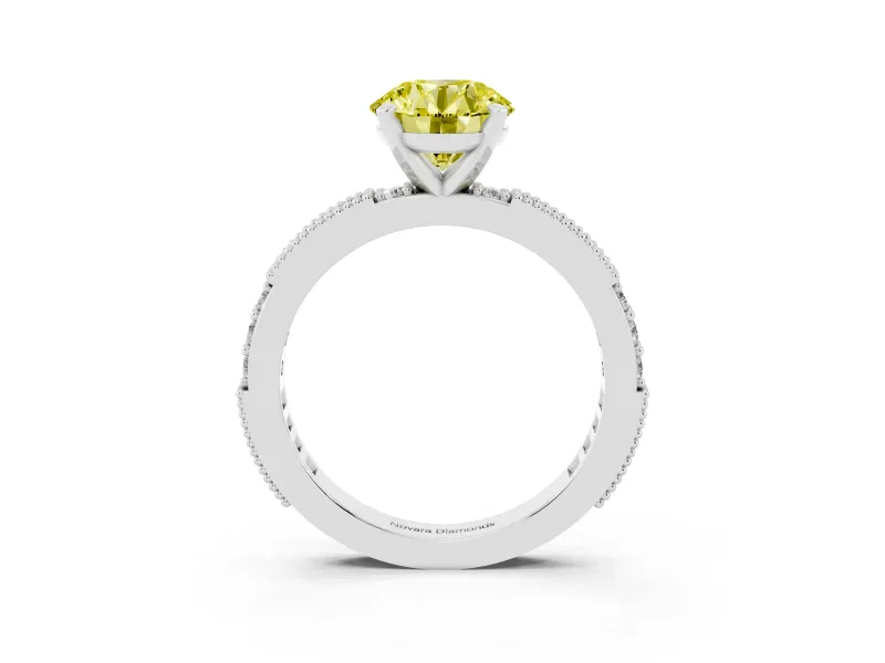 Round Vintage Pavé Engagement Ring Setting for a Fancy Yellow Lab-Grown Diamond | Platinum