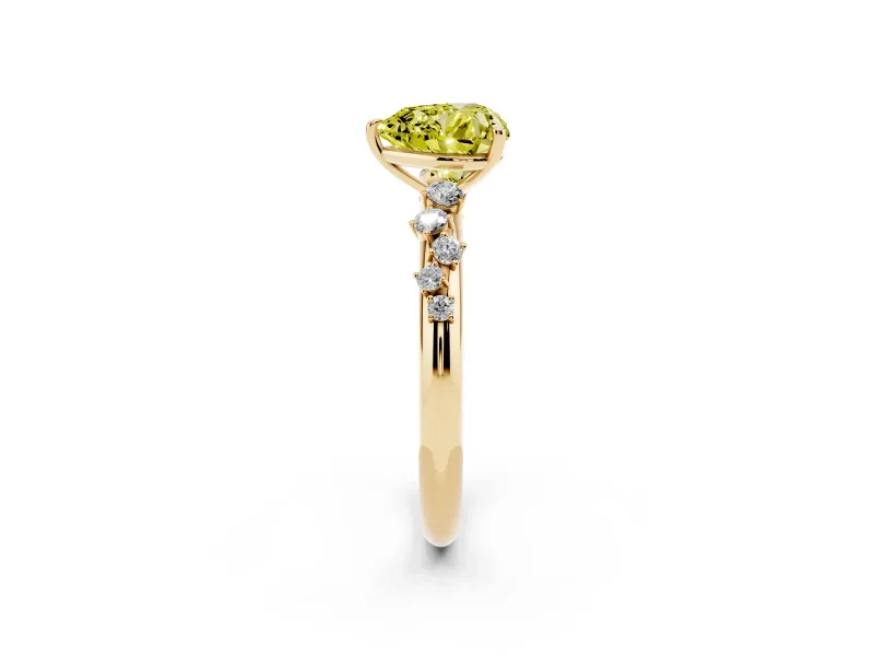 Fancy Yellow Heart Cut Diamond Cluster Solitaire Ring Set in Yellow gold with Prong Setting