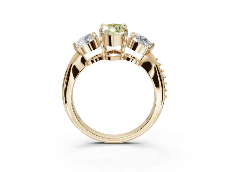 Marquise Three Stone Engagement Ring Setting for a Fancy Yellow Lab-Grown Diamond | Tapered Pave Band | Yellow Gold