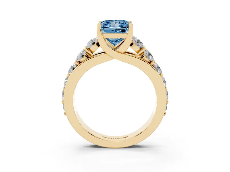 Princess Cut Engagement Ring Setting for a Fancy Blue Lab-Grown Diamond | Yellow Gold - Design NV-24645