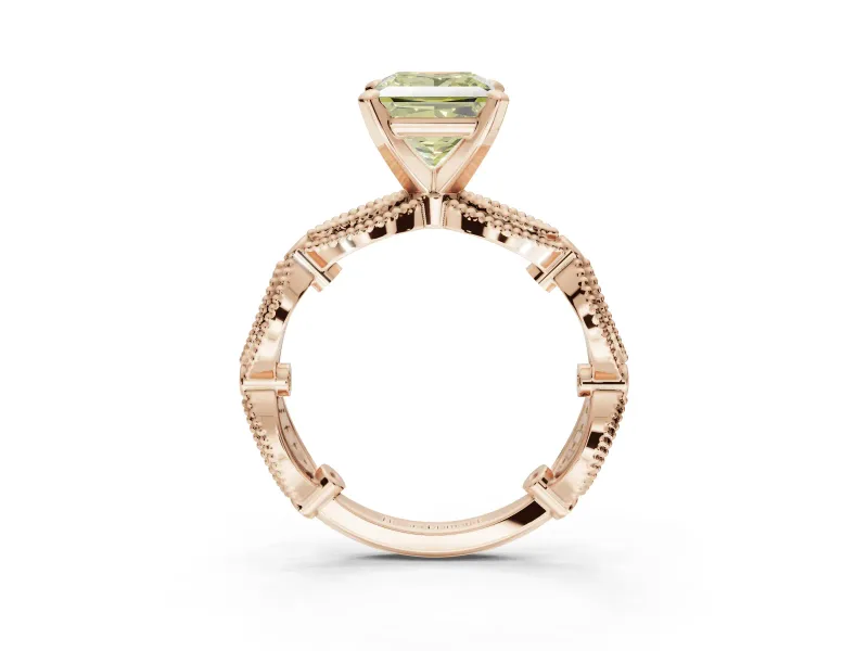 Princess Cut Vintage Engagement Ring Setting for a Fancy Yellow Lab-Grown Diamond | Graduated Stations | Rose Gold