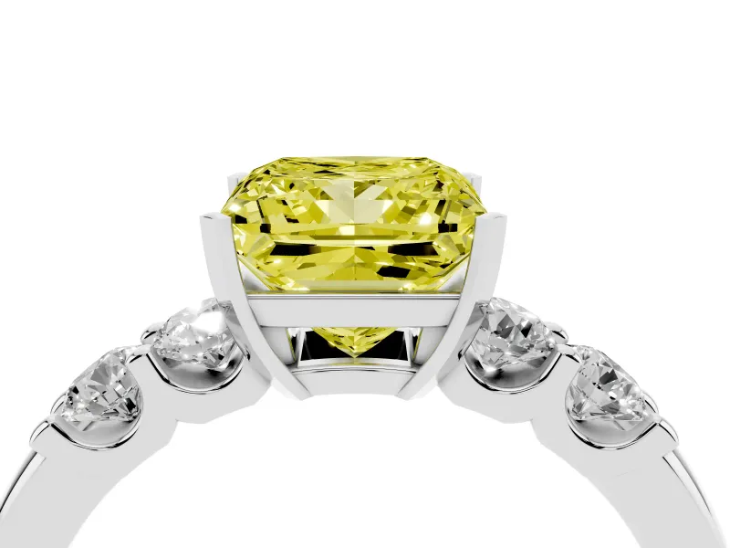 Fancy Yellow Princess Cut Diamond Five-Stone Prong Set Engagement Ring Set in Silver with Channel Band