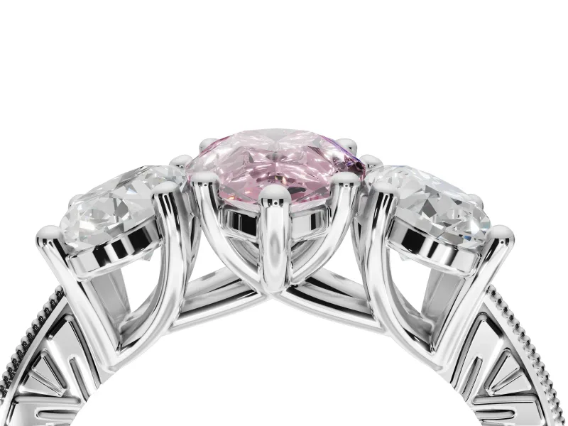 Pear-Shaped Vintage Three Stone Engagement Ring Setting for a Fancy Pink Lab-Grown Diamond | Sterling Silver